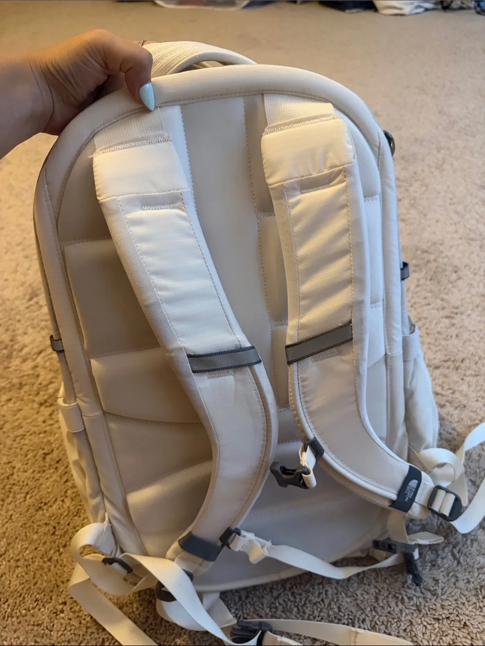 The North Face Surge Lux Backpack in Cream with Rose Gold(good as new 90%)
